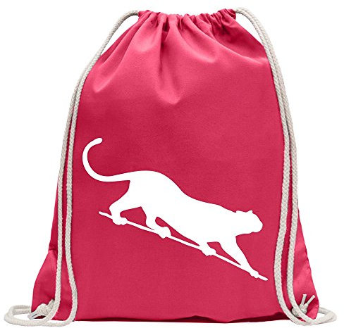 Kiwistar - Turnbeutel - pink - Wildkatze - Panther - Leopard - Fun Rucksack Sport Beutel Gymsack Baumwolle mit Ziehgurt