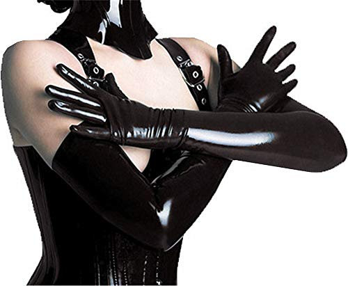 Addfect Damen Frauen Sexy Erotik Reizwäsche Zubehör Lackleder Lange Röhre Stangentanz Handschuh Versuchung SM Bandage für Club Nachtclub (Schwarz)