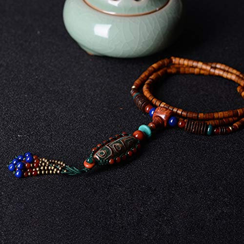 THTHT Ethnische Maxi Halskette Für Frauen Farbe Stein Keramik Dzi Perlen Anhänger Kokosnussschale Langkettige Mode Vintage Schmuck