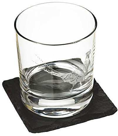 CADEAUX.COM - Verre Personnalisable - Verre à Whisky Tumbler 30cl - Faisan avec son sous verre - Idée Cadeau Personnalisé