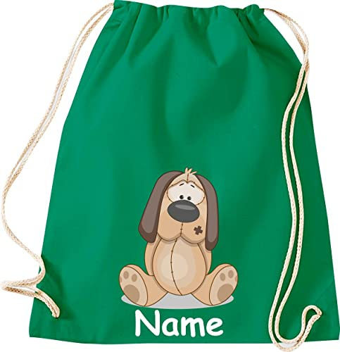 ShirtInStyle Turnbeutel Tiere Hund Hündchen mit Wunschnamen, Beutel Tasche, Farbe Kellygreen