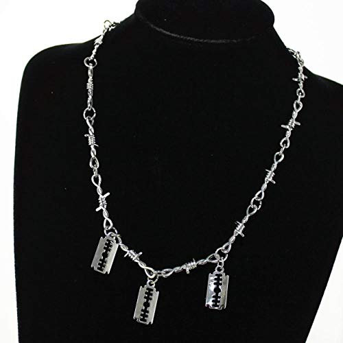 HAOSHA Punk Lega Gotica Spina con Filo Spinato Collana con Collegamento A Lame Bracciale Bracciale Collana Corta Hip Hop, Collana A 3 Lame