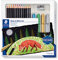 STAEDTLER Schwarz/Weiß Set, Komplett-Set mit 12 super weichen Farbstiften, 4 Metallic-Markern, 1 Metall-Spitzer und Step-by-Step Anleitungen, 61 149C, 17-teiliges Set