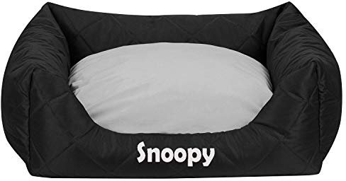 Ferocity Personalisiertes Hundebett mit Namen Bedruckt waschbares Hundesofa mit Rand und Wendekissen, Hundekissen aus Cordura, Grau auf Schwarz 60x55 [123]