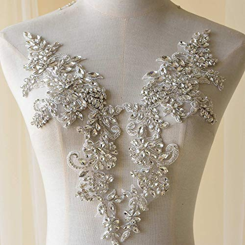 Glitzernde Strass-Applikation, schwere Perlen, Motiv, Diamant-Kristall, Spitze, Patch, Basteln, Nähen, Brautschmuck, Hochzeit, Ballkleid, Kleid (1 Paar)