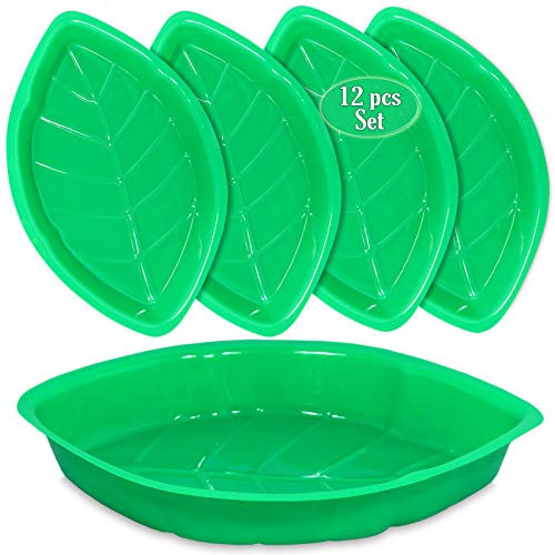 Plateaux de service en feuille de palmier | 12 plateaux à goûter hawaïens en plastique vert | Décorations de fête Luau | Plateau de service pour fête tropicale | BBQ, été, plage, île, jungle | par