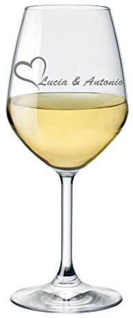 bubbleshirt Calice Vino Personalizzato con Nome Incisione Coppia Innamorati - Idea Regalo San Valentino - Bicchiere in Vetro Chiaro, 500ml