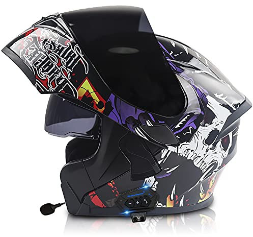 Klapphelm mit Bluetooth,Helm für Motorräder Integralhelme Flip-up Motorradhelm ECE-Zertifizierung Anti-Fog-Doppelspiegel Die Windgeräusche Leicht für Frauen Männer Unisex 57~64CM