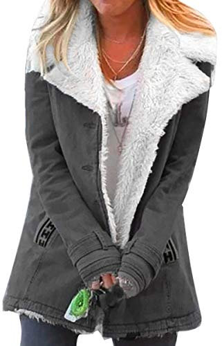 Minetom Damen Winterjacke Warm Verdicken Mantel Mit Plüsch Wintermantel Lange Casual Daunenjacke Jacke Outwear Winter Warm Trenchcoat mit Tasche (40, Grau)