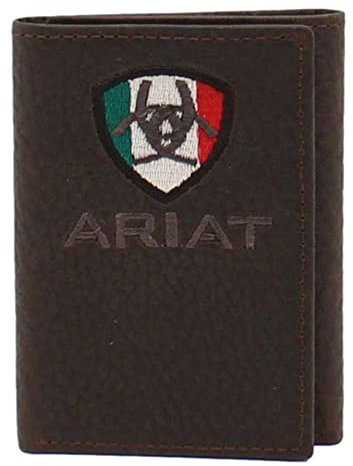 Ariat Portefeuille 3 volets en cuir pour homme avec logo du drapeau mexicain Marron