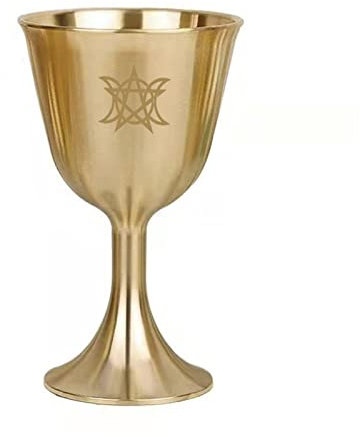 AUTOECHO Altarkelch 3,15 hoch, dreifache Mondgöttin und Pentagramm-Altarkelch, Kelch aus massivem Messing, Wicca-Zubehör und Werkzeuge, Altar-Ritual-Set