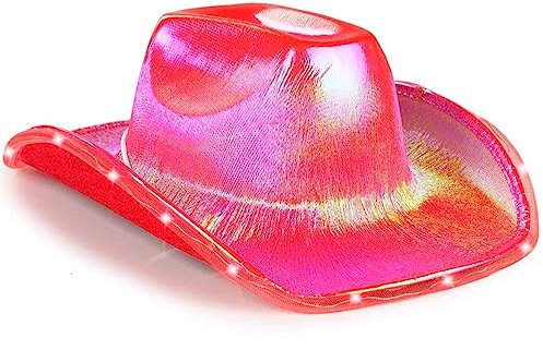LEEMASING Cowboyhut mit blinkender LED-Krempe, lustig, leuchtender Hut für Hochzeit, Abschlussball, Geburtstag, Party, Halloween (rot)