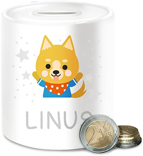 Spardose - Hunde - Bild Comic Hund lustig und Dein Name - Unisize - Weiß - personalisierte sparbüchse Hunde-spardose hundemotiv kinderspardosen kinderspardose hundespardose Dog Keramik Junge