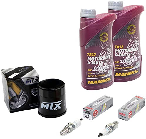 Wartungspaket Öl 2L + Ölfilter + Zündkerzen für Kawasa ki ER-6F 650 ER-6N 650 EX650E ER650E Baujahr 2012-2017