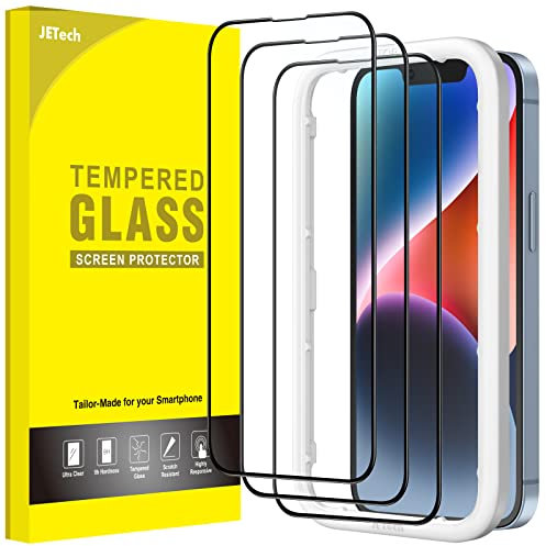 JETech Full Screen Schutzfolie für iPhone 16e 2025, iPhone 14 6,1 Zoll, Schwarzer Rand Panzer Schutz Glas Folie Displayschutz mit Einfaches Installationswerkzeug, HD Klar, 3 Stück