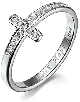 Bishilin Ring für Damen Herren, Partnerringe Edelstahl Kreuz mit Zirkonia Freundschaftsring Silber Gold Frauen Unisex Ring Personalisiert