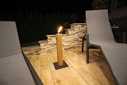 Gartenfackel aus Eiche - Nachfüllbar - Handarbeit - Terrassenfackel/Ölfackel/Balkonfackel inkl. Kindersicherung und Glasfaserdocht (braun, 60cm)