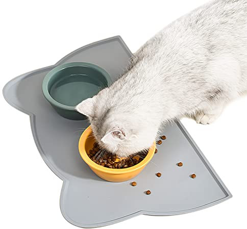 1 Stück Haustierfuttermatte, Katzenfuttermatte, rutschfeste Katzen- und Hundefuttermatte, Silikon-Tierfuttermatte, Haustierfütterungsmatte, wasserdichte Katzen- und Hundematte (grau)