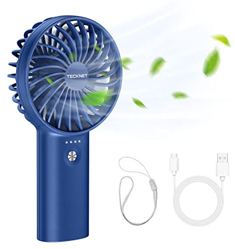 TECKNET Handheld Fan, Portable USB Hand Held Fans Rechargeable Mini with 5200mAh Power Bank, Mini Personal Electric Fan 3 Adjustable Speed Desk Fan for Home/Office/Travel (Blue)