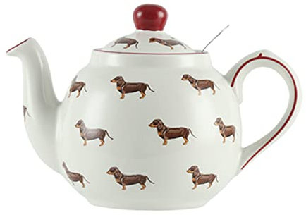 Farmhouse Animal Pattern Teapot for Loose Leaf Tea, White with Animal Illustration (Dog)