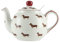 Farmhouse Animal Pattern Teapot for Loose Leaf Tea, White with Animal Illustration (Dog)