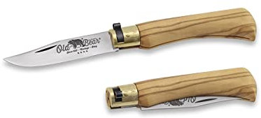 Coltello Antonini, serie Old Bear®, misura M, manico olivo, ghiera ottone, lama Classica acc.inox W 1.4060 - art. 9307/19_LU
