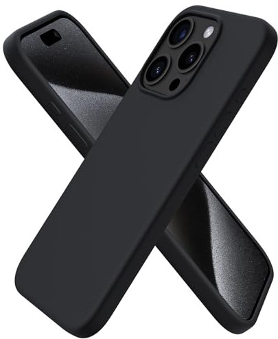 ORNARTO Compatible with iPhone 15 Pro Case 6.1, Slim Liquid Silicone 3 Layers Full Covered Soft Gel Rubber 15 Pro iPhone Case Cover 6.1 inch-Black