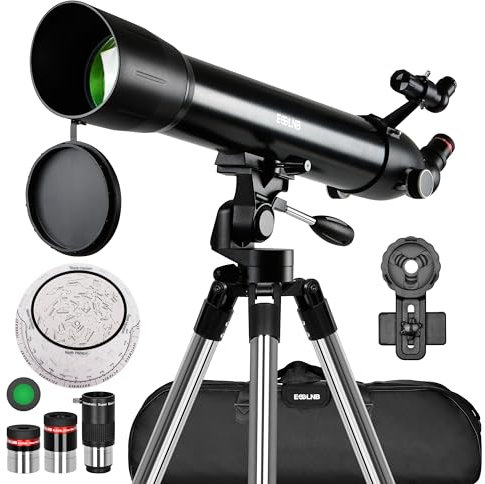 ESSLNB Telescopio 70090 Astronomía Telescopio con Adaptador Smartphone Trípode Ajustable de Acero Inoxidable Visor Telescopio Lente Barlow Lente Filtro Lunar