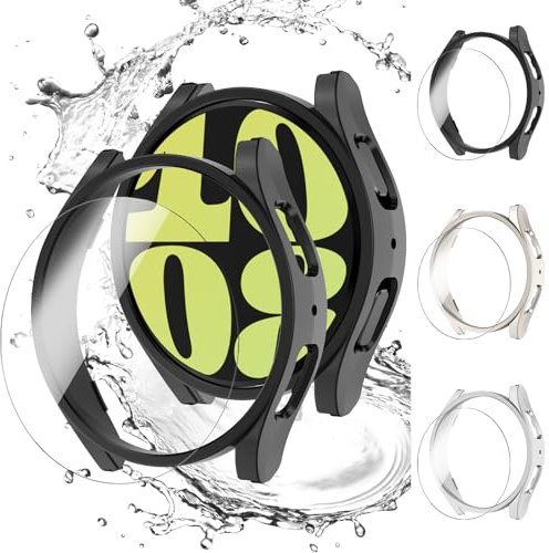 (3+3 Stück) Schutzhülle für Samsung Galaxy Watch 6 40mm,3 Hart PC Schutz Hülle und 3 HD Gehärtetes Displayschutz Folie,Smartwatch Zubehör für Galaxy Watch 6 40mm Hülle