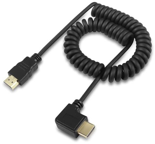 HATMINI Cavo a spirale HDMI ad angolo sinistro, cavo a spirale a molla HDMI maschio a maschio da 90 gradi, a spirale da 19 pollici esteso a 75 pollici Supporto 3D 1080P per fotocamera (Sinistra)