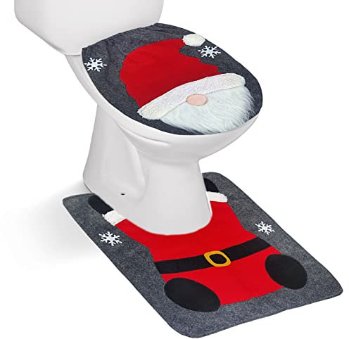 Kaxenig Weihnachten Toilettensitzbezug, Weihnachtsmann WC Sitz, Weihnachten Toilettensitzbezug Und Teppich Set, Weihnachten Toilettendeckel Teppich Weihnachtsdeko