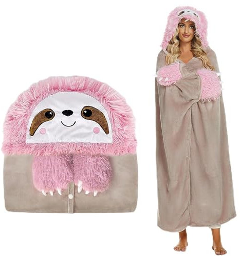 Faultier Hoodie Decke mit Ärmeln, Superweiche und Warme Kuscheldecke mit Ärmeln als TV Decke, Tragbare Kuscheldecke Flauschig Geschenke für Frauen, Decke mit Ärmeln Frauen