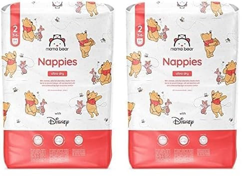 Amazon Brand - Mama Bear Disney Ultra Dry Nappies, Size 2 (3-6 kg), 84 Count, White (Pack of 2)