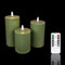 Meisterhome® 3er-Set Flammenlose LED Kerzen - Grün - Ribble Design Stumpenkerze - mit Fernbedienung – mit Timer - Batteriebetrieben – Warmweiß - 10/12,5/15 cm hoch - mit flackernder Flamme