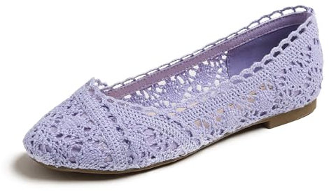 Feversole Round Toe Lace Ballet Crochet Flats,Scarpe comode e Traspiranti da Donna all'Uncinetto Viola Lavanda 38 EU