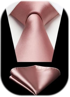 HISDERN Cravate rose et pochette de costume classique en soie pour homme pour fête de mariage