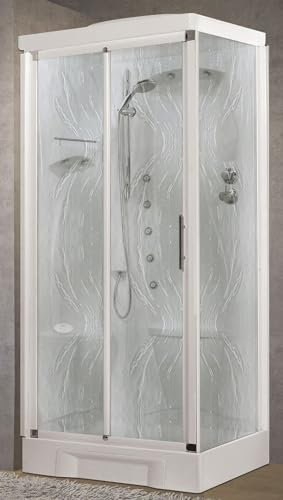 Novellini New Holiday 2P+F Hammam 100 x 70 cm Cabine de douche multifonction ouverture coulissante assise gauche mitigeur thermostatique verre Aqua profil blanc hydromassage sauna stéréo haut 225,5 cm