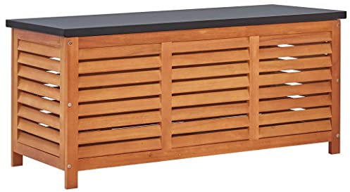 Hommdiy Massivholz, Gartenbox, Kissenbox, Sitzbank, Kissenbox, Gartenbank, Aufbewahrungsbox, Eukalyptus,Braun,117x50x55cm