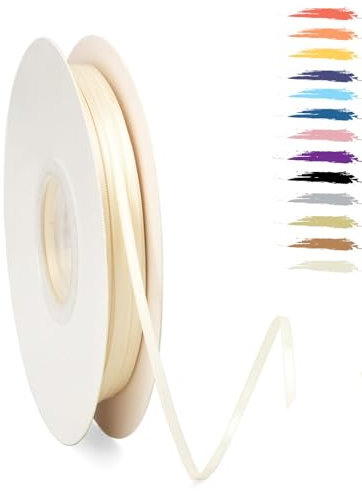 Cremeweiß 3mm Satinband 95 Meter, Polyesterband, verschönern Sie Ihre Bastelarbeiten und Feiern, ideal für Geschenkverpackungen, Dekorationen, Hochzeitsautoband, Bänder zum Basteln