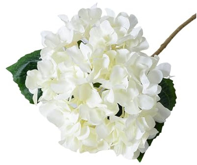 loyliawa Fleurs artificielles, plantes artificielles d'intérieur, hortensia artificiel avec feuilles vertes et tiges de fleurs artificielles, fausses branches florales, décoration florale blanche