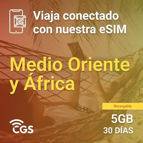Konnektivität – 5 GB eSIM, 30 Tage für Nahen Osten und Afrika | Sofortige Aktivierung | Wiederaufladbar | 4G/5G persönlicher Hotspot | 24/7 Unterstützung | No-Strings Prepaid-Lösung | Reisen Sie frei