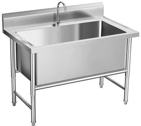 Yuezouikl Évier en Acier Inoxydable, Éviers Commerciaux Autoportant, Évier De Cuisine De 40CM De Profondeur, avec Mélangeur, Support Et Pieds Réglables,Lavabo Cuisine 1 Bacs,80 * 70 * 80CM