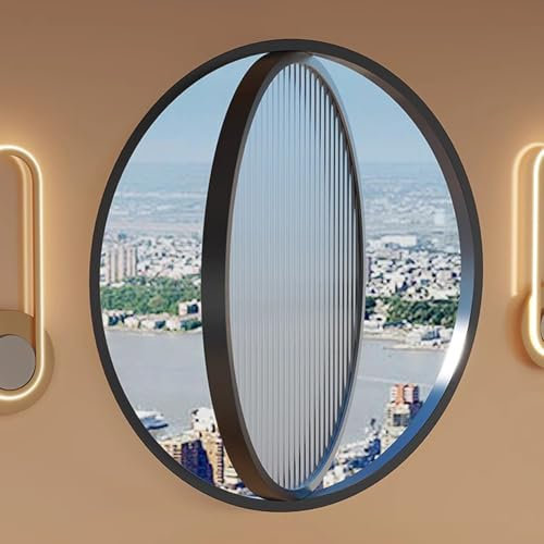 Bubinblau Finestre di Ventilazione Girevoli Rotonde a 360°, Finestre in Vetro Temperato a Filo, Finestre in Vetro Ventilato Ribaltabili, per Casa, Bagno, Cucina,Nero,B 80cm