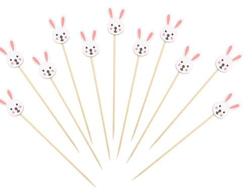 Catelves 100 Stück Hase Cocktailspieße Ostern Spieße Fingerfood,Holzspieße 14cm,Hase Zahnstocher Holz Cocktail Deko,Ostern Obstspieße Partyspieße Käsespieße,Ostern Deko Cocktail Sticks für Cupcake