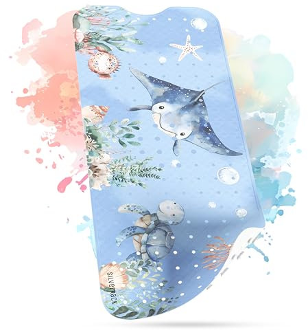 SilverRack Badewannenmatte Kinder rutschfest [100x40cm] - Antirutschmatte Badewanne BPA frei - Badematte Kinder - für Baby & Kinder - Antirutsch Matte - Bath Mat - Rochen Unterwasserwelt Blau