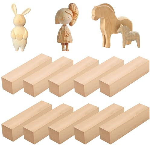 svpfuo 10 Stück Schnitzholz Rohlinge, Lindenholz zum Schnitzen, Holz Schnitzen, Carved Wood Set, Kinder Starter Carved Wood Set, Ideal für Anfänger und Kinder Schnitzen(10 * 2.5 * 2.5CM)