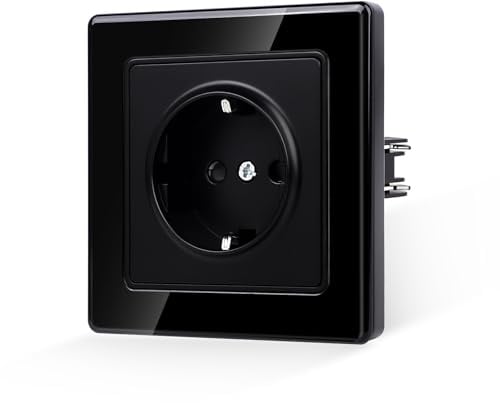 JIMEIDA Steckdose Glas Schwarz Unterputz 1 Fach 16Amp Schuko Steckdose Wandsteckdose 84 * 84mm,250V