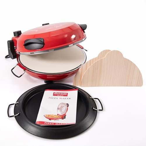 TruWare Pizzaofen elektrisch bis 400 Grad | Elektrischer Pizzabäcker mit Pizza-Schieber Steinplatte und Backblech | 32 cm Pizzastein