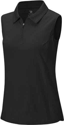 Rdruko Poloshirt Damen Ärmellos Polohemd Atmungsaktiv mit 1/4 Reißverschluss Schnelltrocknendes Sport Oberteil für Golf Tennis und Outdoor - Schwarz L