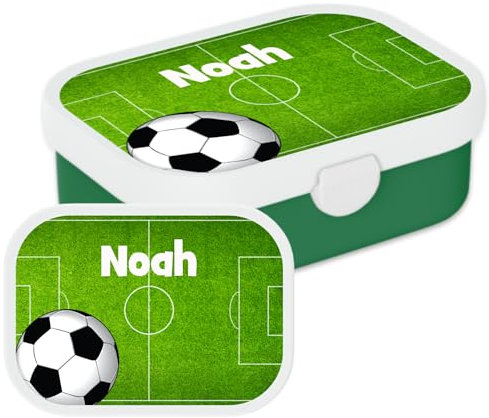 Mepal Personalisierte Brotdose mit Namen - Bento Lunchbox für Kinder - Fußball - Geeignet für bis zu 4 Butterbrote - BPA-frei & Spülmaschinenfest - 750 ml - Fußballplatz